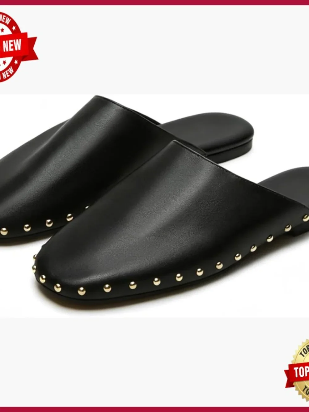Studded Mules Comfortable Slip On Flats Round Toe Casual Dressy Shoes